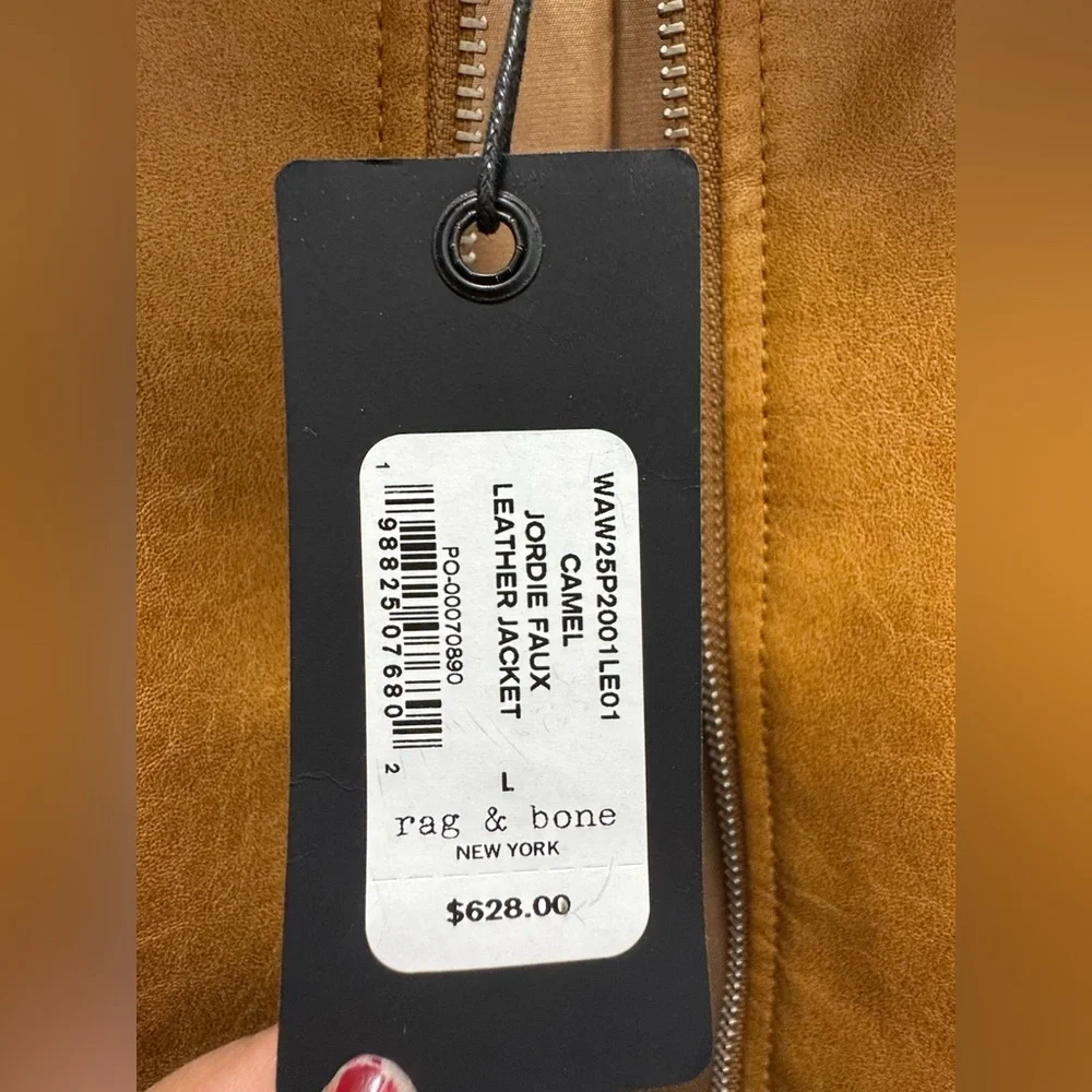 NWT $628 rag & bone Jordie Leather Jacket in Camel Large